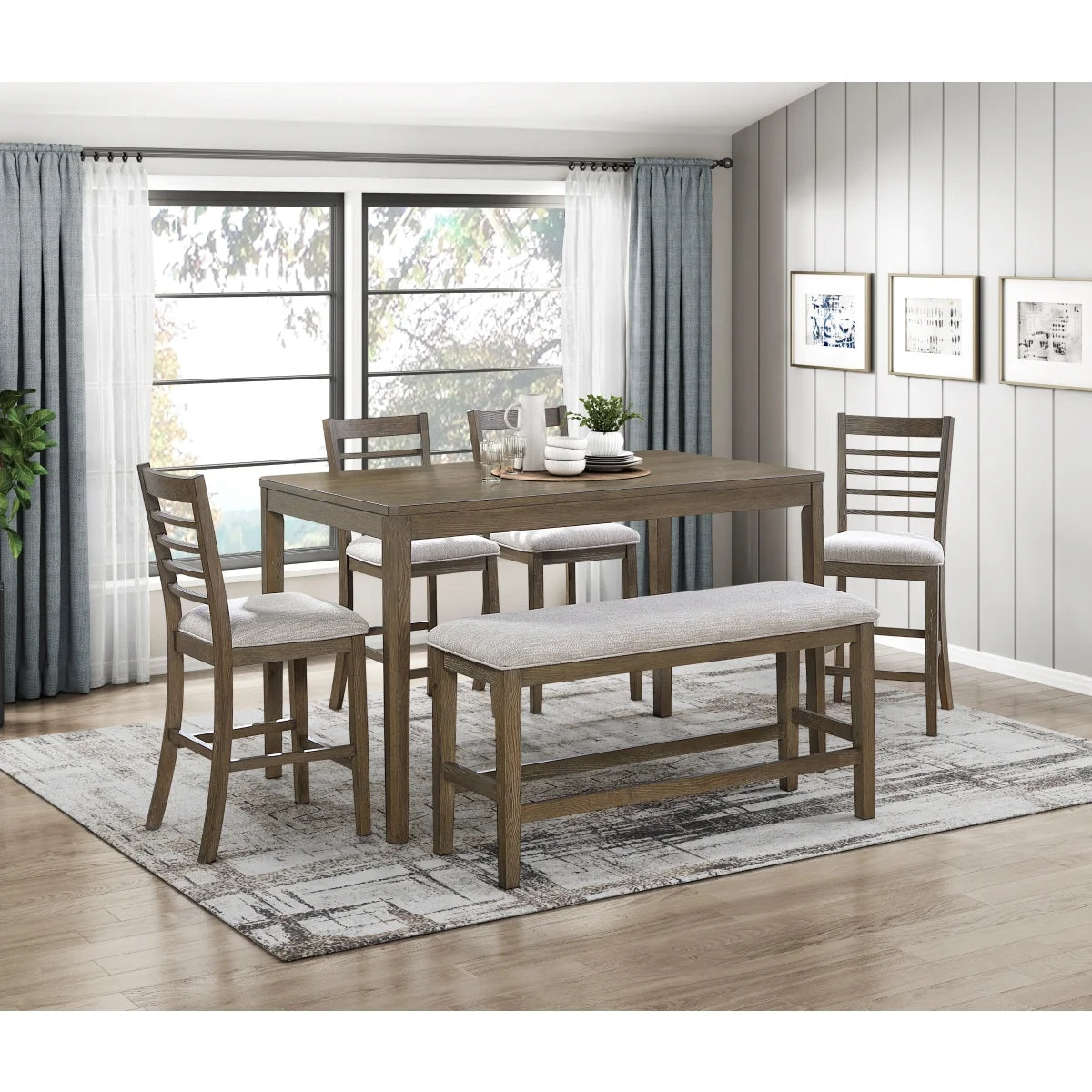 Nora Light Brown Modern 6-Piece Rectangular Counter Height Dining Set