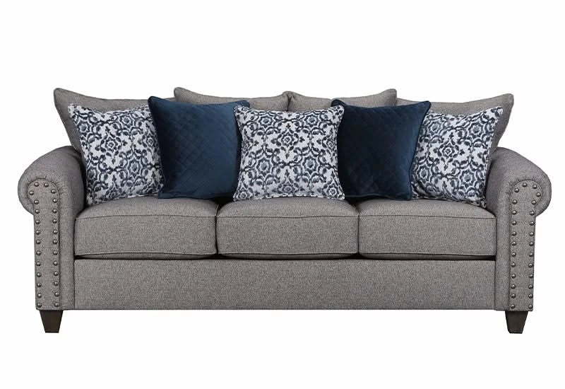Emma Slate Gray Traditional Sofa with Accent Pillows