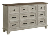 Farmington Two Tone Rustic 9 Drawer Dresser
