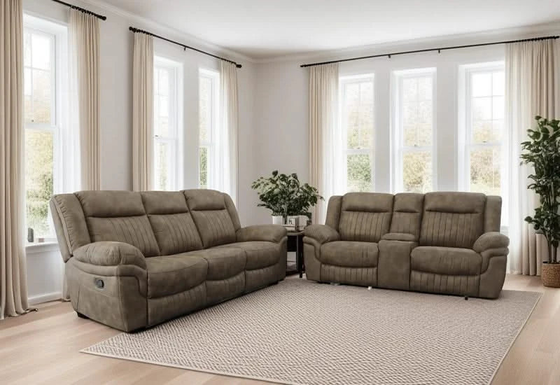 Fenwick Brown Manual Reclining Living Room Set Includes Sofa and Loveseat