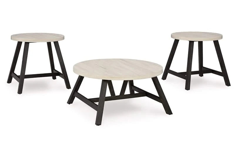 Fladona Black/White Contemporary 3 PC Round Coffee Table Set