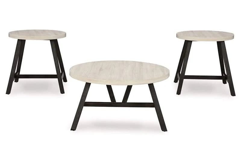 Fladona Black/White Contemporary 3 PC Round Coffee Table Set