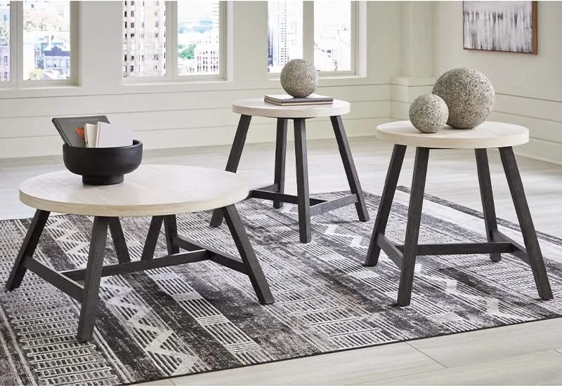 Fladona Black/White Contemporary 3 PC Round Coffee Table Set