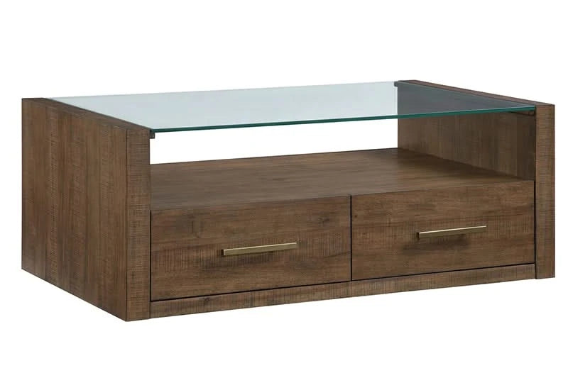 Garland Toffee Brown Modern Rustic Glass Top Coffee Table