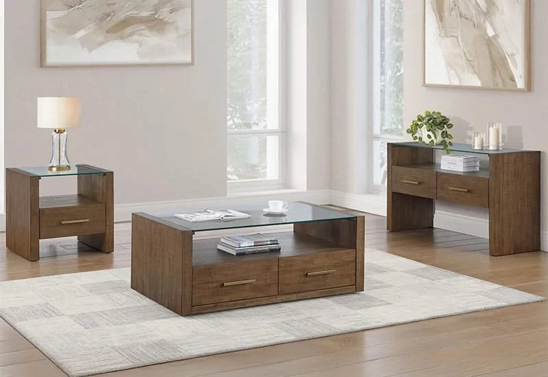 Garland Toffee Brown Modern Rustic Glass Top End Table