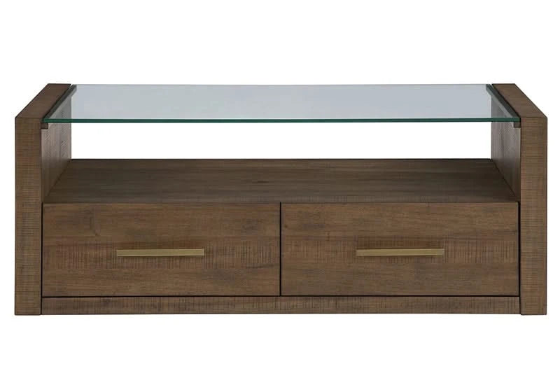 Garland Toffee Brown Modern Rustic Glass Top Coffee Table