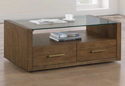 Garland Toffee Brown Modern Rustic Glass Top Coffee Table