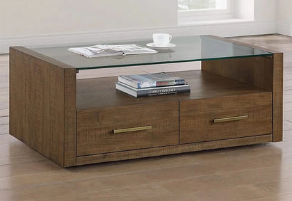 Garland Toffee Brown Modern Rustic Glass Top Coffee Table