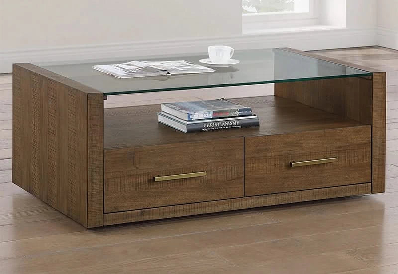 Garland Toffee Brown Modern Rustic Glass Top 3 PC Coffee Table Set