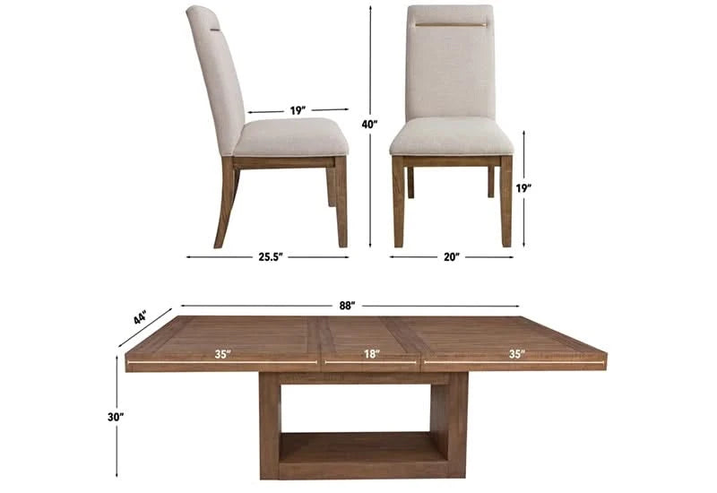 Garland Wooden Modern Rustic 7PC Dining Set with 70" - 88" Extendable Table and 6 Fabric Chairs