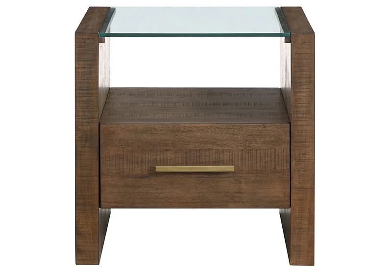 Garland Toffee Brown Modern Rustic Glass Top End Table