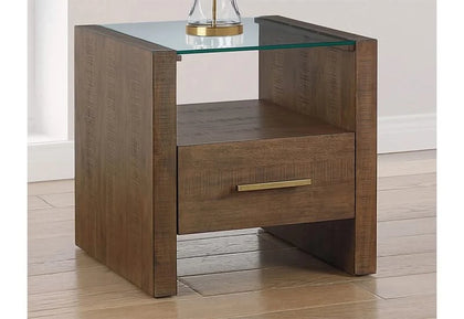 Garland Toffee Brown Modern Rustic Glass Top End Table