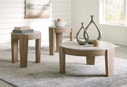 Guystone Light Brown Casual 3PC Round Coffee Table Set with Faux Cement Top