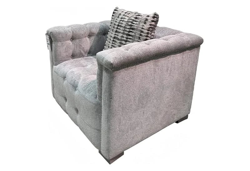 Harper Tufted Chair in Textured Gray with Accent Pillow