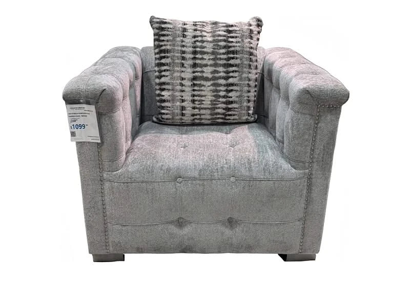 Harper Tufted Chair in Textured Gray with Accent Pillow