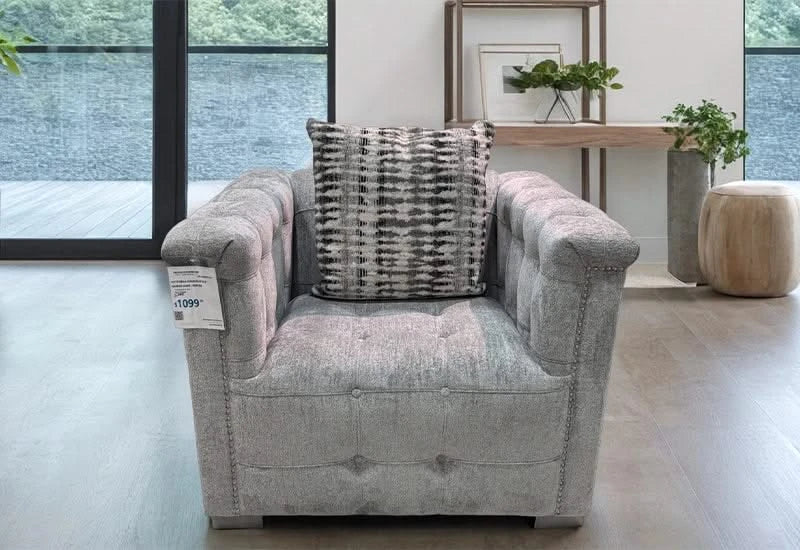 Harper Tufted Chair in Textured Gray with Accent Pillow