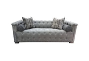 Harper Tufted Sofa in Textured Gray with Designer Accent Pillows