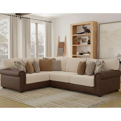 Haven Surround Brown Fabric 2-Piece Sectional with Immersive Sound and Bluetooth Audio