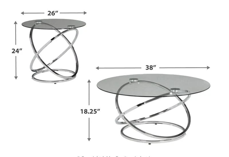 Hollynyx Chrome Contemporary 3 PC Round Coffee Table Set
