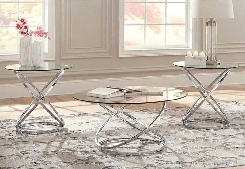 Hollynyx Chrome Contemporary 3 PC Round Coffee Table Set