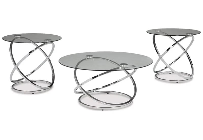 Hollynyx Chrome Contemporary 3 PC Round Coffee Table Set