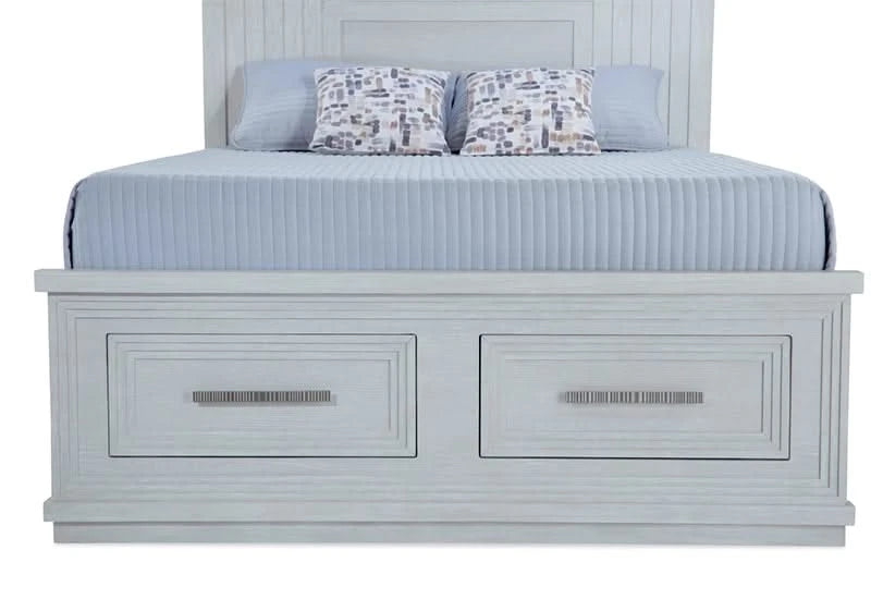 Infinity White Contemporary Storage Platform 5 PC Bedroom Set Includes Bed (Headboard, Footboard and Rails), Dresser and Mirror