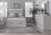 Infinity White Contemporary Storage Platform 5 PC Bedroom Set Includes Bed (Headboard, Footboard and Rails), Dresser and Mirror