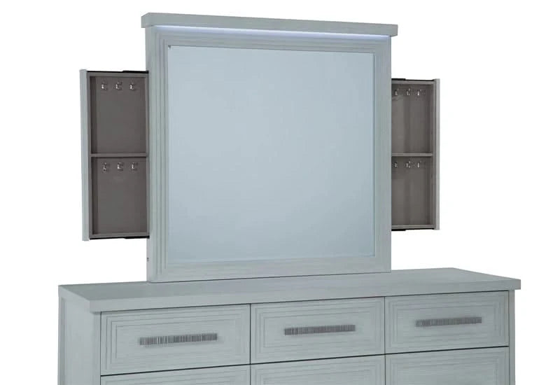 Infinity White Contemporary Storage Platform 5 PC Bedroom Set Includes Bed (Headboard, Footboard and Rails), Dresser and Mirror
