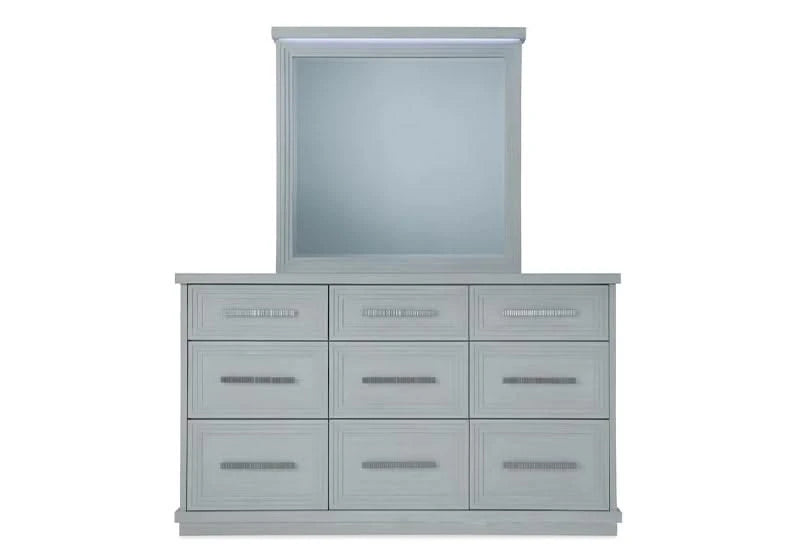 Infinity White Contemporary Storage Platform 5 PC Bedroom Set Includes Bed (Headboard, Footboard and Rails), Dresser and Mirror