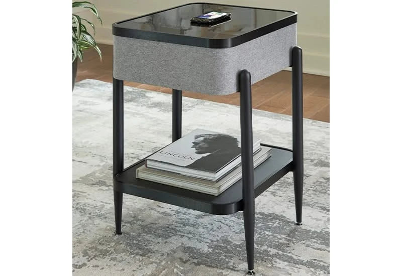 Jorvalee Contemporary End Table with Built-in Bluetooth Speaker, Wireless and USB Charging