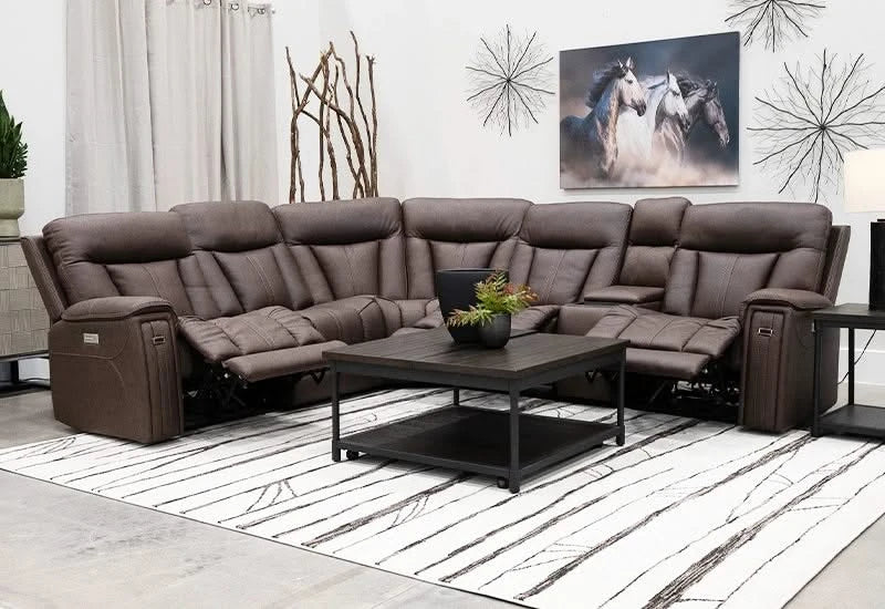 Jumbo Bark Brown Zero Gravity Triple Power Reclining 6 PC Sectional with Storage Console