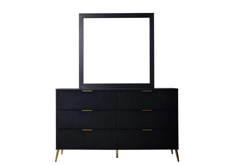 Kailani Black Contemporary 5 PC Bedroom Set with Bed (Headboard, Footboard, and Rails), Dresser and Mirror