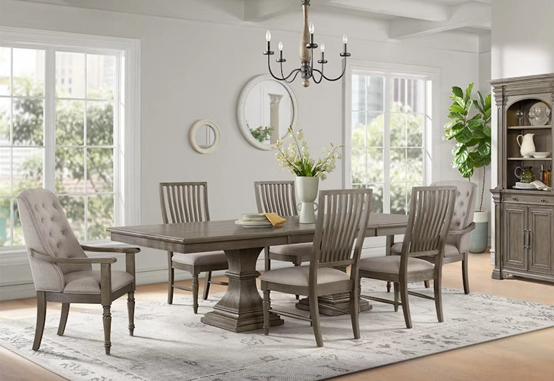Kings Court 7PC Dining Set in Warm Grey with Arm & Side Chairs