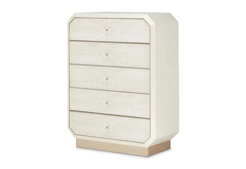La Rachelle Medium Champagne 5-Drawer Chest with Starburst Veneer