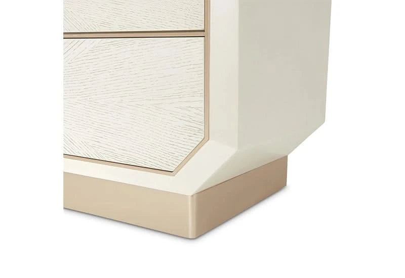 La Rachelle Medium Champagne 5 Drawer Chest with Starburst Veneer Design