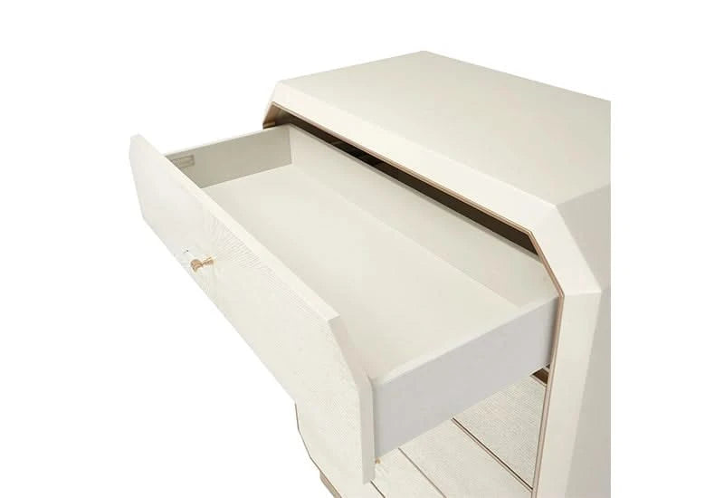 La Rachelle Medium Champagne 5 Drawer Chest with Starburst Veneer Design