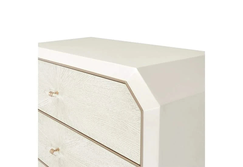 La Rachelle Medium Champagne 5 Drawer Chest with Starburst Veneer Design