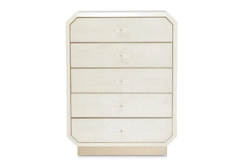 La Rachelle Medium Champagne 5-Drawer Chest with Starburst Veneer