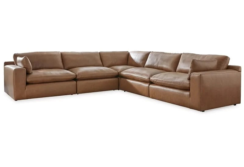 Laguna Brown Leather Modern 5 PC Modular Sectional with Plush Seating