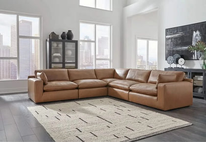 Laguna Brown Leather Modern 5 Piece Modular Sectional with Plush Seating