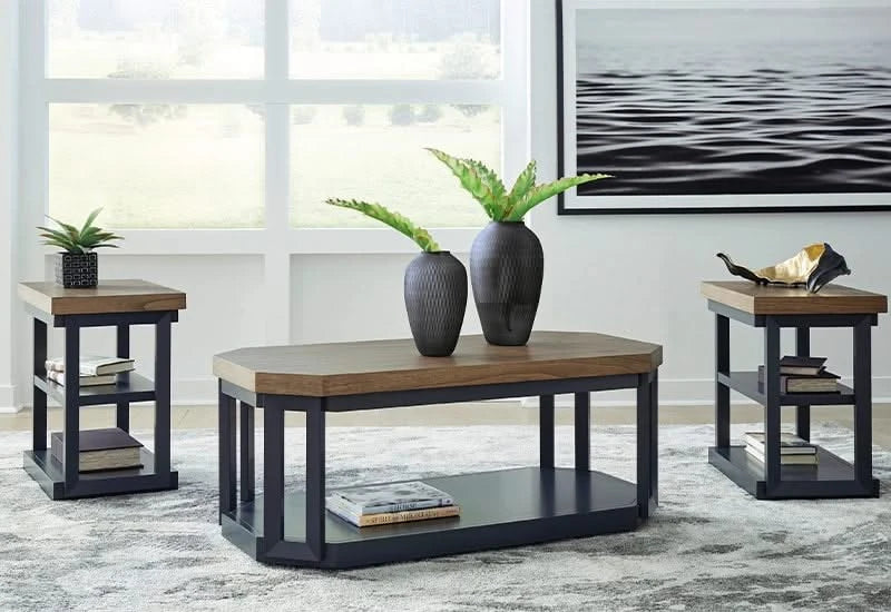Landocken Brown/Blue Contemporary 3 PC Coffee Table Set