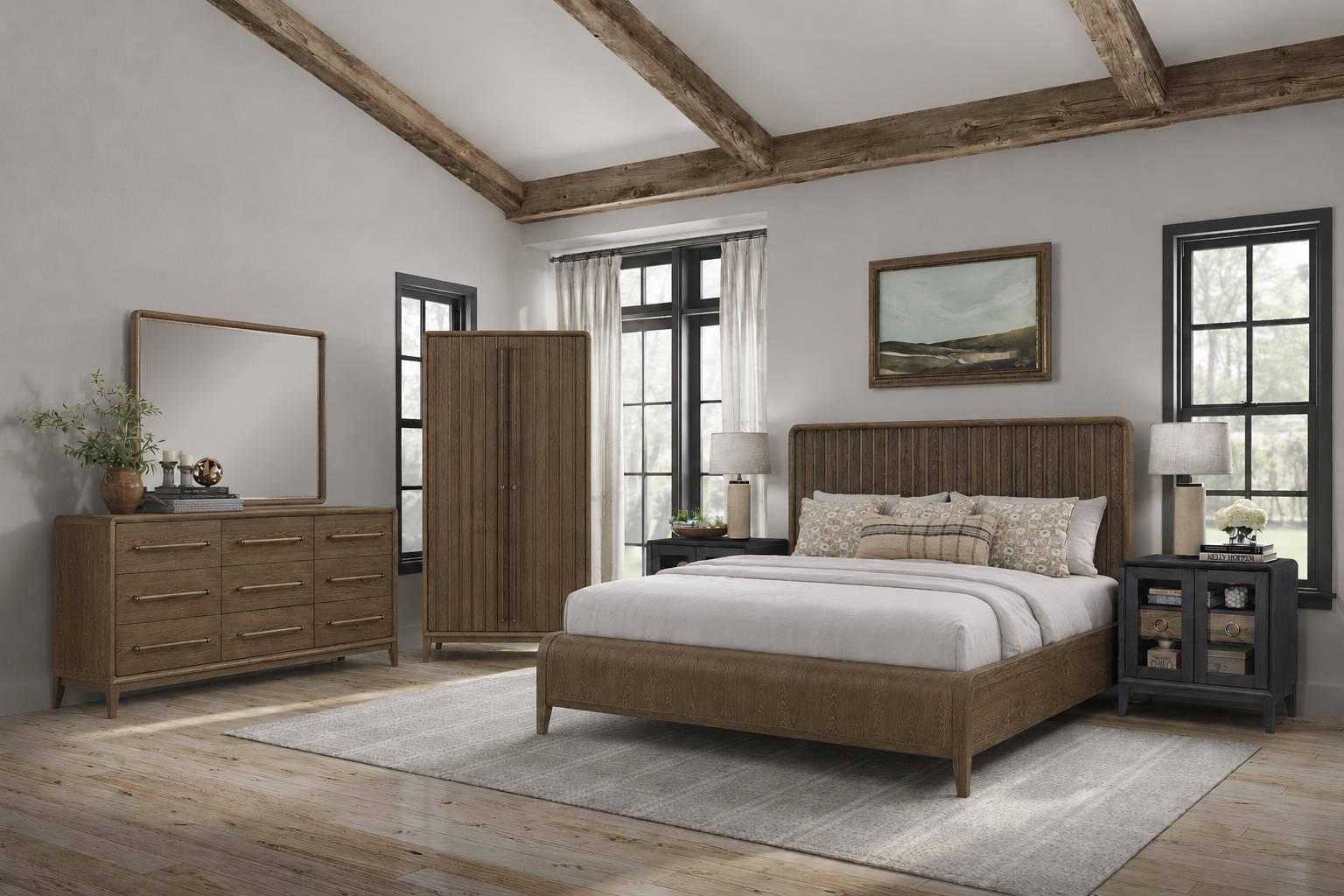 Elure Complete Queen Waterfall Panel Bed - Latte