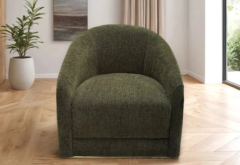 Lima Modern Swivel Chair in Textured Green Upholstery