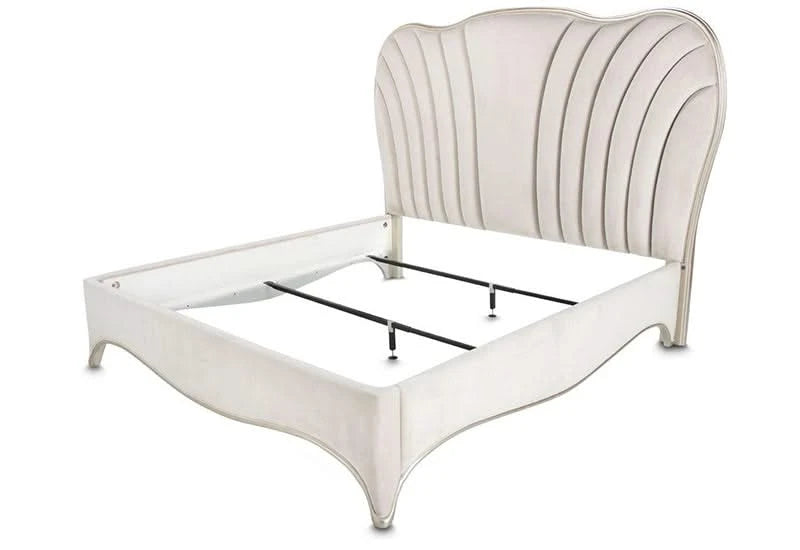 London Place Pearl Cream Modern Glam 5-Piece Bedroom Set with Upholstered Bed and Marble Top (Queen/King)