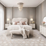 London Place Pearl Cream Modern Glam 5-Piece Bedroom Set with Upholstered Bed and Marble Top (Queen/King)