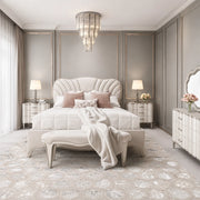 London Place Pearl Cream Modern Glam 5-Piece Bedroom Set with Upholstered Bed and Marble Top (Queen/King)