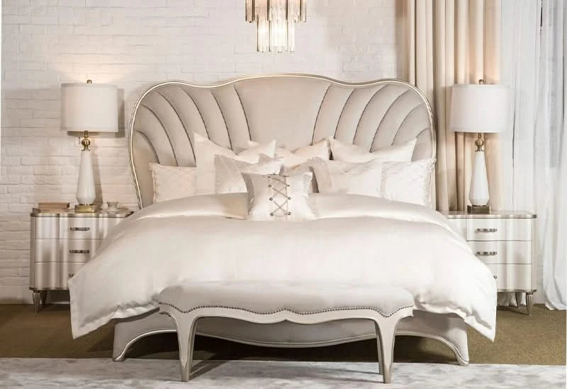 London Place Pearl Cream Modern Glam 5 PC Bedroom Set Includes Bed (Headboard, Footboard, and Rails), Dresser and Mirror