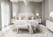 London Place Pearl Cream Modern Glam 5-Piece Bedroom Set with Upholstered Bed and Marble Top (Queen/King)