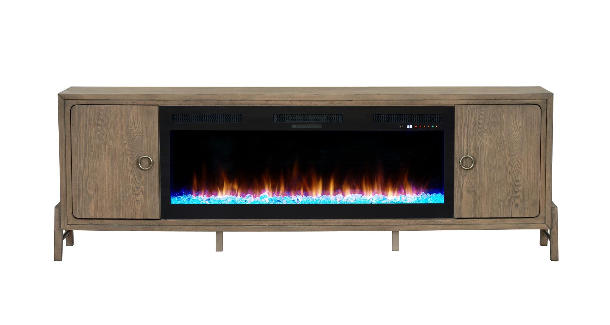 2PC Elure 84" Latte Fireplace Console with 50" Crystals
