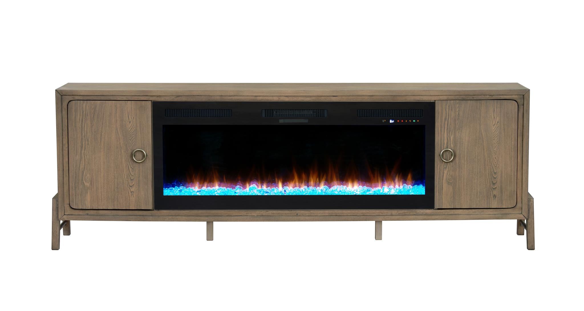 2PC Elure 84" Latte Fireplace Console with 50" Crystals